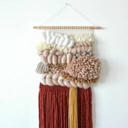 Chunky Woven Wall Hanging Boho Tapestry With Warm Colors - thumbnail 2