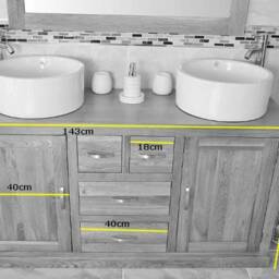 Oak Bathroom Vanity Cabinet Double Twin Sinks Bowl Basins Travertine 603Att025T - thumbnail 4