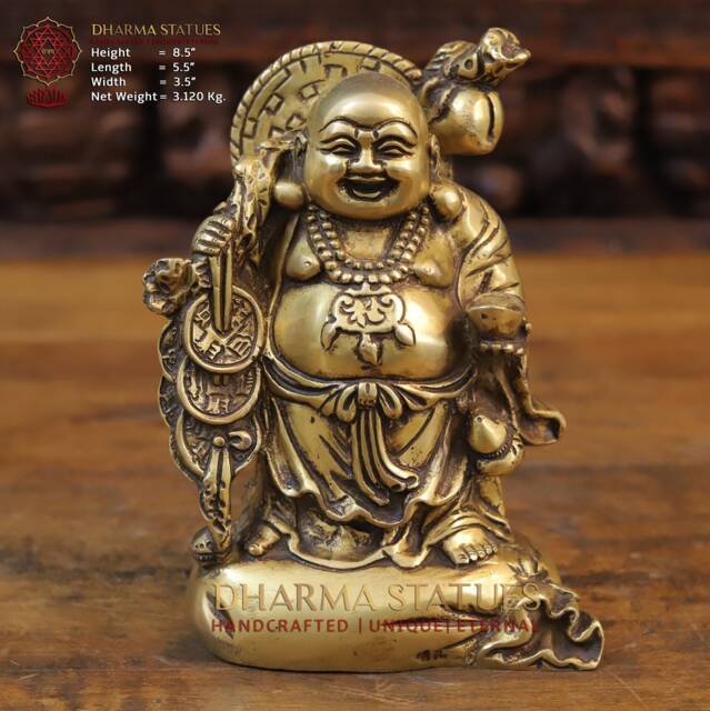 Brass Golden Glare Laughing Buddha For Good Luck & Prosperity - Made in Nepal Dharma Exclusive - Best Gifting Option