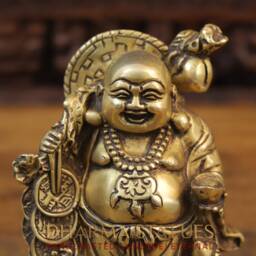 Brass Golden Glare Laughing Buddha For Good Luck & Prosperity - Made in Nepal Dharma Exclusive - Best Gifting Option - thumbnail 2