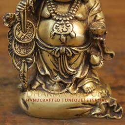 Brass Golden Glare Laughing Buddha For Good Luck & Prosperity - Made in Nepal Dharma Exclusive - Best Gifting Option - thumbnail 3