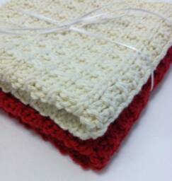 Hand Knit Cotton Wash Cloths in Red & Natural Quiltsy Handmade