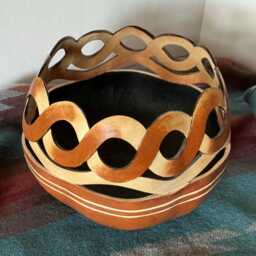 Mac's Original, One Of A Kind, Hand Carved Apple Gourd Art Bowl - thumbnail 1