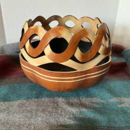 Mac's Original, One Of A Kind, Hand Carved Apple Gourd Art Bowl - thumbnail 2