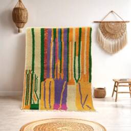 Authentic Handmade Moroccan Rug - Colorful Abstract Vertical Stripe Wool Carpet Bright Boho Area - thumbnail 2