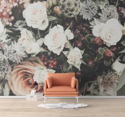 Green Floral Wallpaper, Floral Wallpaper, Blush Pink Wallpaper, Floral Wall Mural, Peel & Stick Mural, Pastel Mural - thumbnail 1