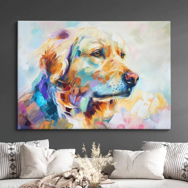 Golden Retriever Abstract Oil Painting Framed Print & Canvas Large Sizes Luxury Wall Art Poster Pet Home Decor Interior Dog Gift Idea - image 1