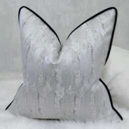 Classy Silver Abstract Cushion Cover With Black Satin Piped Luxury Home Decor Accent Perfect Pillow Sham Pillow Cover For Sofa Or Bed - thumbnail 2