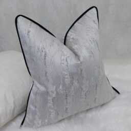 Classy Silver Abstract Cushion Cover With Black Satin Piped Luxury Home Decor Accent Perfect Pillow Sham Pillow Cover For Sofa Or Bed - thumbnail 3