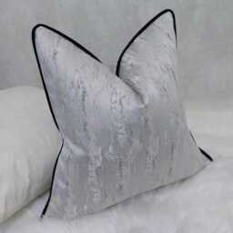 Classy Silver Abstract Cushion Cover With Black Satin Piped Luxury Home Decor Accent Perfect Pillow Sham Pillow Cover For Sofa Or Bed - thumbnail 1
