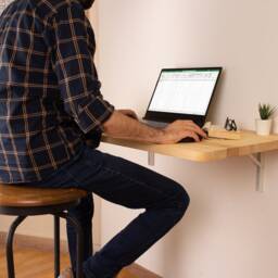 Wood Floating Desk, Wall Mounted Small Murphy Desk Table, Folding Home Office Hanging Unique Gift - thumbnail 2