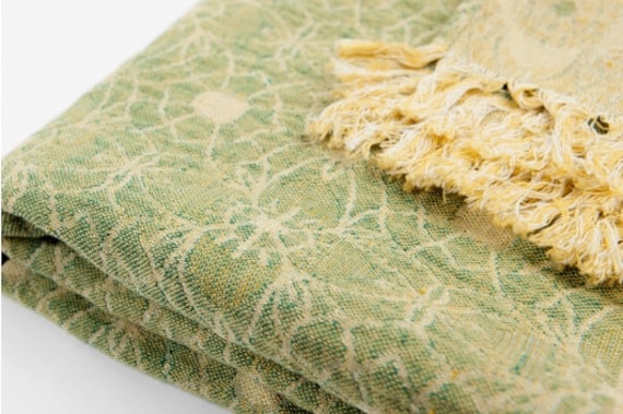 Linen/Cotton Blanket, Eco Linen Green, Yellow Wrap, Bed Throw - image 1
