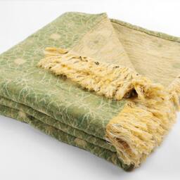 Linen/Cotton Blanket, Eco Linen Green, Yellow Wrap, Bed Throw - thumbnail 2