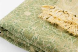 Linen/Cotton Blanket, Eco Linen Green, Yellow Wrap, Bed Throw - thumbnail 1