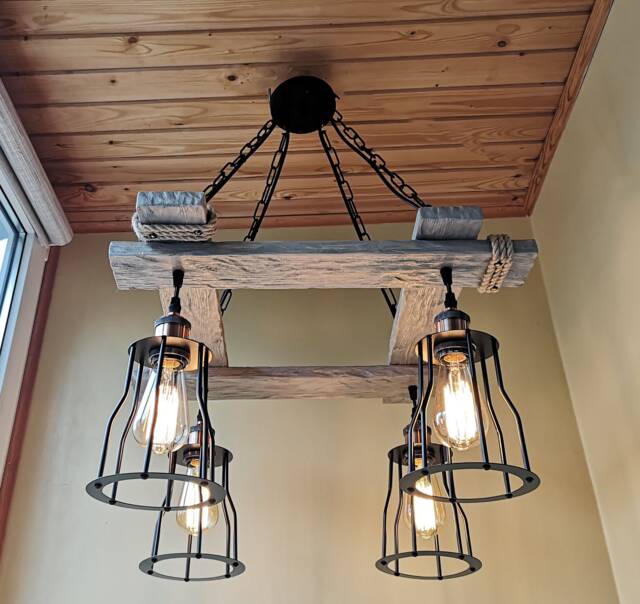 Handmade Wood Chandelier Rustic Industrial Pendant Light No Us Customs Fees - image 1