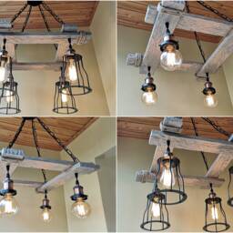Handmade Wood Chandelier Rustic Industrial Pendant Light No Us Customs Fees - thumbnail 2