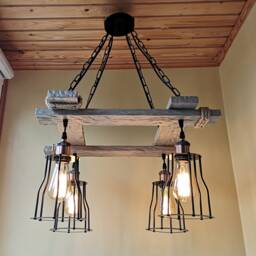 Handmade Wood Chandelier Rustic Industrial Pendant Light No Us Customs Fees - thumbnail 3