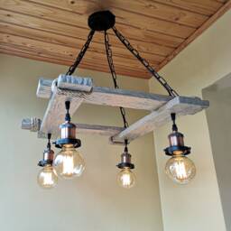 Handmade Wood Chandelier Rustic Industrial Pendant Light No Us Customs Fees - thumbnail 4