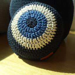 Evil Eye Knit Pillow, Lucky Charm Crochet Decorative Circle Macrame Cord Stuffed Double Sided - thumbnail 3