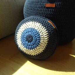 Evil Eye Knit Pillow, Lucky Charm Crochet Decorative Circle Macrame Cord Stuffed Double Sided - thumbnail 2