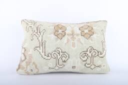 Handmade Turkish Kilim Lumbar Pillow Cover Wool Cushion - 16x24