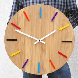 Large Wall Clock - Silent Oak Wood Clock With Colorful Indeks & White Hands, Modernclock Colorful_Wood 49cm/19, 29 - thumbnail 4