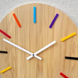 Large Wall Clock - Silent Oak Wood Clock With Colorful Indeks & White Hands, Modernclock Colorful_Wood 49cm/19, 29 - thumbnail 3