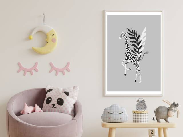 Monochrome Giraffe- Animal Print - Modern Poster Home Decor Gift Bespoke A5 A4 A3 Framed - image 1