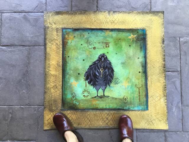 Hand Painted Raven Floor Cloth - image 1
