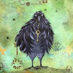 Hand Painted Raven Floor Cloth - thumbnail 2