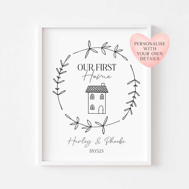 Personalised First Home Print Botanical Wreath, Couples Gift - Unframed - image 1