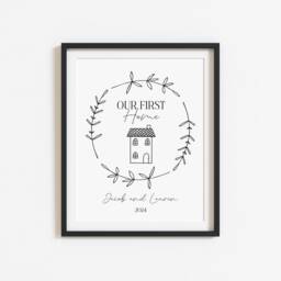 Personalised First Home Print Botanical Wreath, Couples Gift - Unframed - thumbnail 2