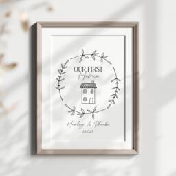 Personalised First Home Print Botanical Wreath, Couples Gift - Unframed - thumbnail 3