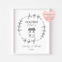 Personalised First Home Print Botanical Wreath, Couples Gift - Unframed - thumbnail 1
