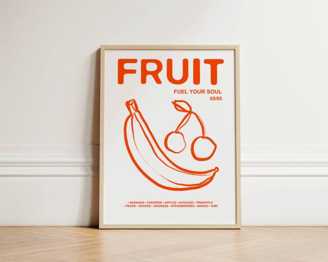 Retro Fruit Print, Poster, Food Kitchen Wall Art, Decor, Aesthetic Apartment Unframed - image 1
