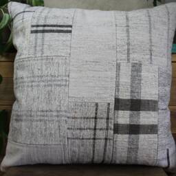 50cm - 20Inch Vintage Kilim Patchwork Cushion Cover Handwoven - Modern Assembly White Cream Grey Checks - thumbnail 2
