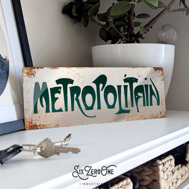 Metropolitain Metal Sign. Vintage Worn Rusty Look Print - Hector Guimard Subway Paris France - image 1