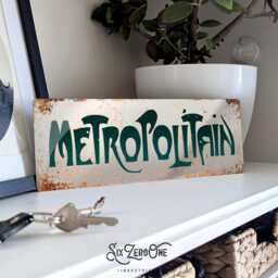 Metropolitain Metal Sign. Vintage Worn Rusty Look Print - Hector Guimard Subway Paris France - thumbnail 1