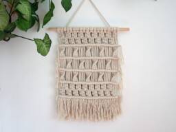 Boho Macrame Wall Hanging Unbleached Cotton, Hippie Chic Decor - thumbnail 1