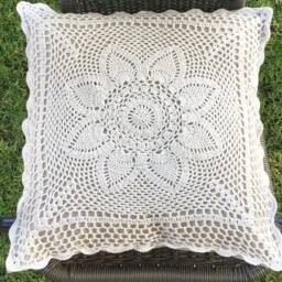 Hand Crocheted Flower Pillow Cover Bohemian Home Decor - 16x16'' - thumbnail 2