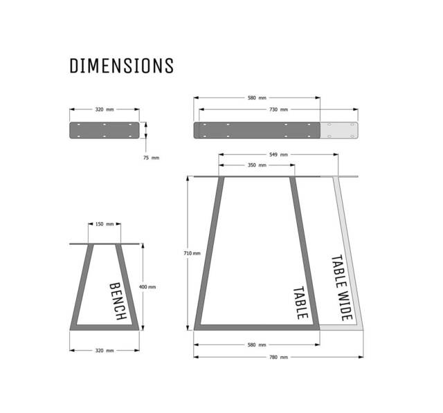 Industrial Steel Table Legs Trapezium Frame, Heavy-Duty Metal, Diy For Dining Table, Desk, Coffee Bench - Set Of 2 - image 1