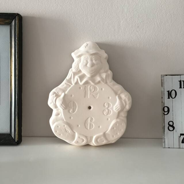 Ceramic Clock - Ready To Paint Bisque Happy Clown, Fun Home Decor, Diy Arts & Crafts Gift, Unique Wall - image 1