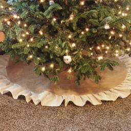 Natural Burlap Christmas Tree Skirt With Off White Ruffle - Farmhouse - Rustic Cottage Holiday Decor - Beige & White - Country - thumbnail 2