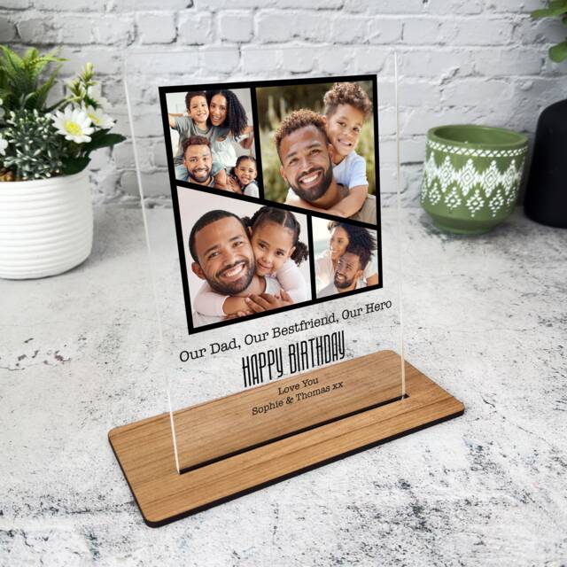 Birthday Gift For Dad Black Grid Photo Frame Personalised Acrylic Plaque - Gift, Custom - image 1