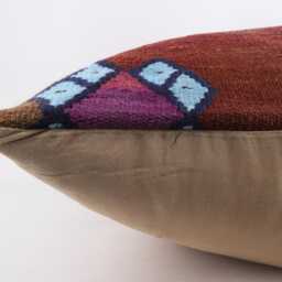 Handwoven Wool Kilim Pillow Cover, Bohemian Turkish Cushion, 24x24 Inch - thumbnail 4