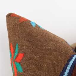 Handwoven Wool Kilim Pillow Cover, Bohemian Turkish Cushion, 24x24 Inch - thumbnail 2