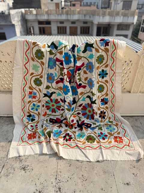Cotton Suzani Throw Quilt - Handcrafted Embroidery, Vibrant Boho Design, Unique Ethnic Bedding - image 1