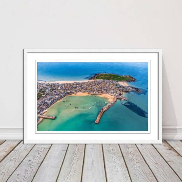 st Ives Cornwall Aerial Print Beach Seascape, Framed Picture - image 1