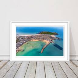 st Ives Cornwall Aerial Print Beach Seascape, Framed Picture - thumbnail 1