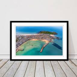 st Ives Cornwall Aerial Print Beach Seascape, Framed Picture - thumbnail 3